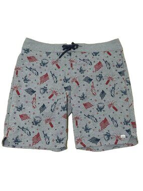 Travis Mathew Board Shorts Gray American Flag Statue Of Liberty Print Mens 38